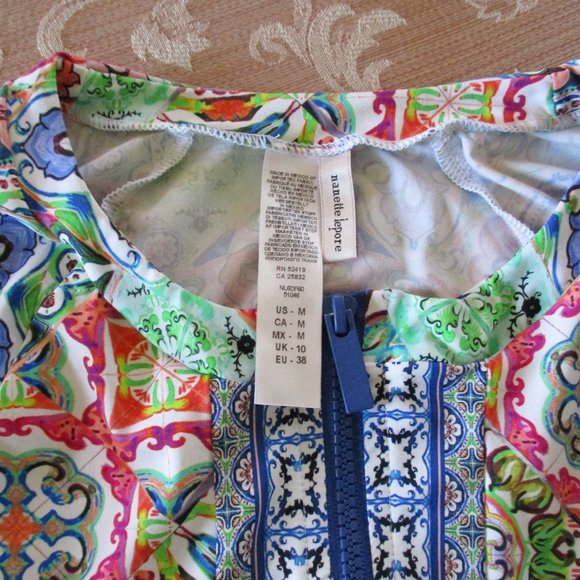 NANETTE LEPORE Multi-Color Long Sleeve Zip Front Blouse - Picture 6 of 6